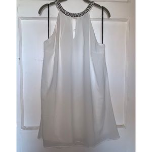 Embellished halter loose mini dress White Large